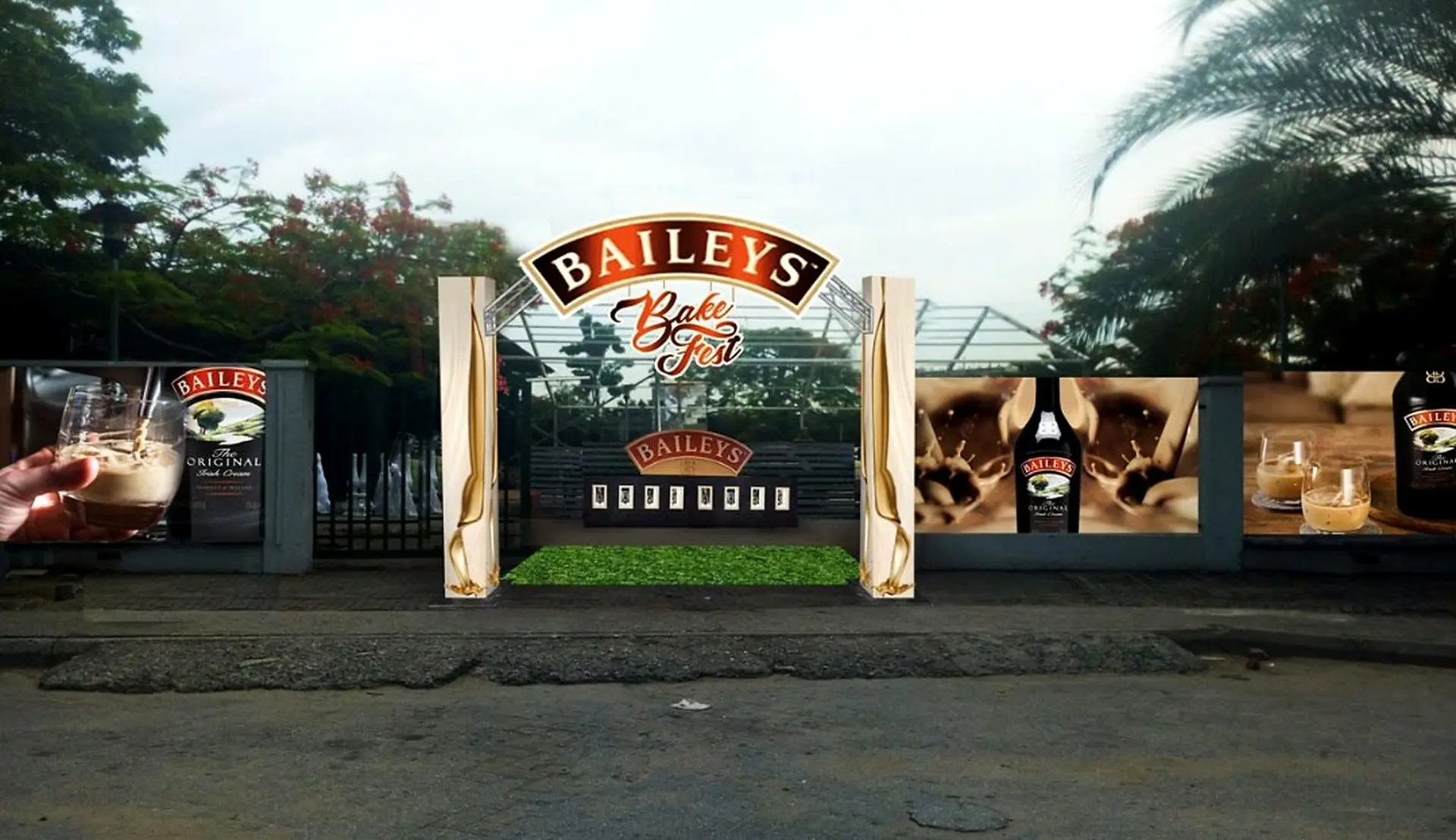 Baileys Bake Fest entrance installation with branded display panels